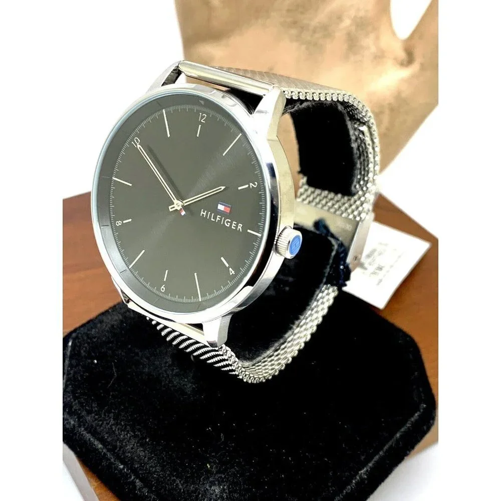 Tommy Hilfiger Men's Watch 1791842 Black Dial Quartz Silver Steel Mesh B…